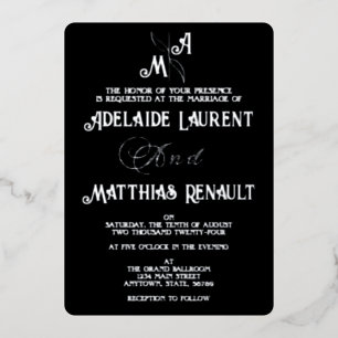 Invitation En Aluminium Mariage élégant noir et blanc rayé d'argent