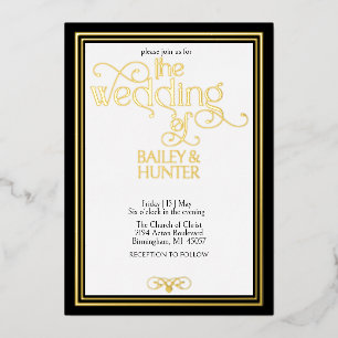 Invitation En Aluminium Mariage Élégant Noir Or Typographie Ornementale