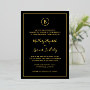 Invitation En Aluminium Mariage Élégant Noir Traditionnel