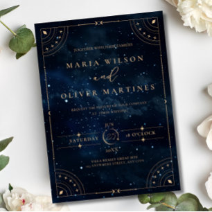 Invitation En Aluminium Mariage Élégant Nuit Étoilée Céleste