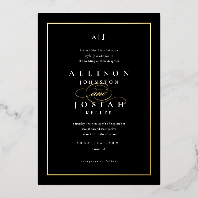 Invitation En Aluminium Mariage Élégant Or (Recto)