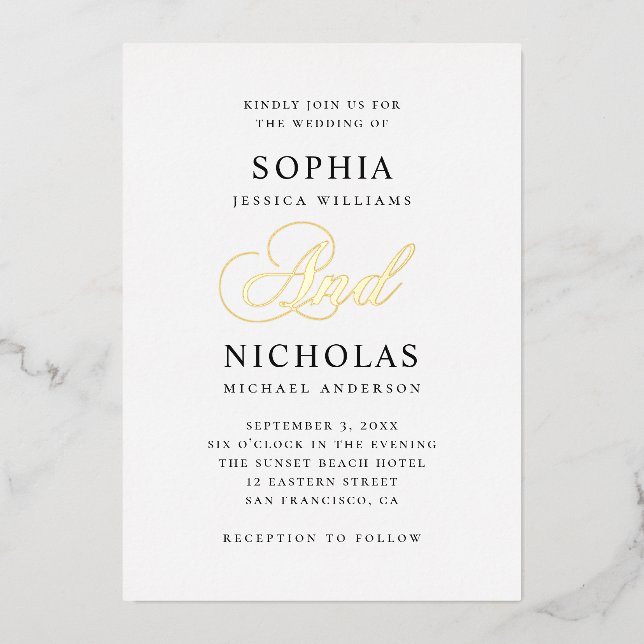 Invitation En Aluminium Mariage élégant or calligraphie classique script (Recto)