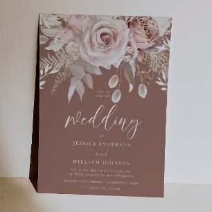 Invitation En Aluminium Mariage Élégant Pur Argent Divin & Floral Rose