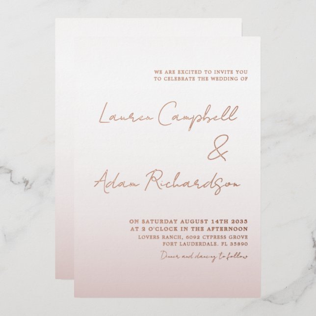 Invitation En Aluminium Mariage Élégant Rose Gold   (Recto/Verso)