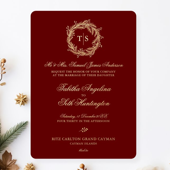 Invitation En Aluminium Mariage élégant rouge or (Créateur téléchargé)