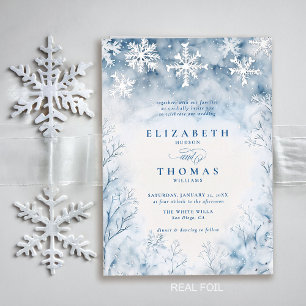Invitation En Aluminium Mariage Élégant Rustique en Forêt sous la Neige d'