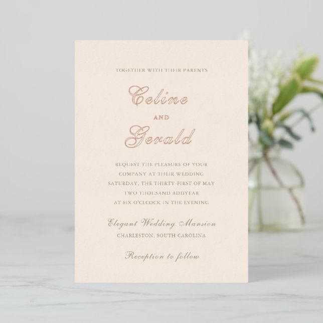 Invitation En Aluminium Mariage Élégant Sable Classique Neutre (Debout devant)