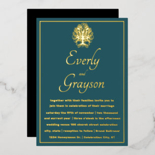 Invitation En Aluminium Mariage élégant sarcelle bleu forêt bosquet or