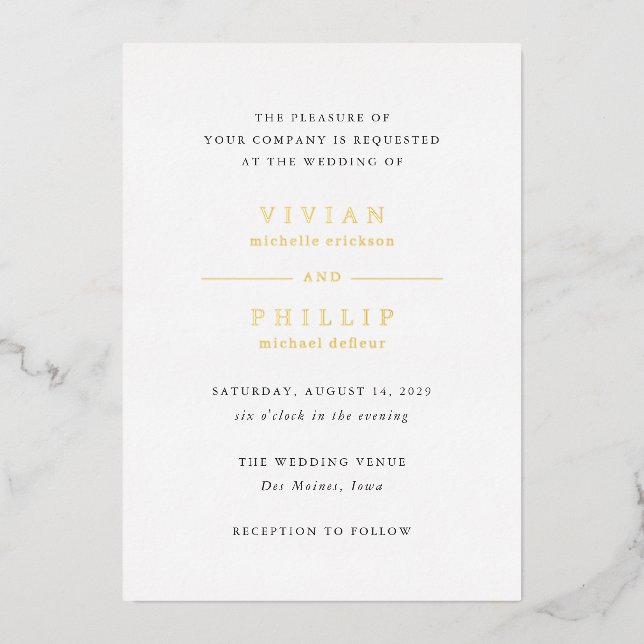 Invitation En Aluminium Mariage Élégant Simple (Recto)