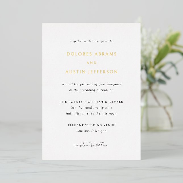 Invitation En Aluminium Mariage Élégant Simple Classique (Debout devant)