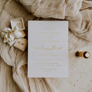 Invitation En Aluminium Mariage Élégant Simple Feuille d'Or