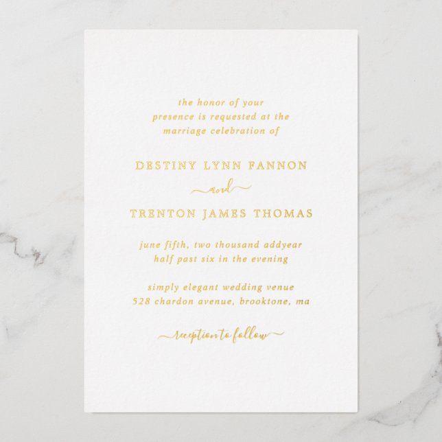 Invitation En Aluminium Mariage Élégant Simple Moderne (Recto)