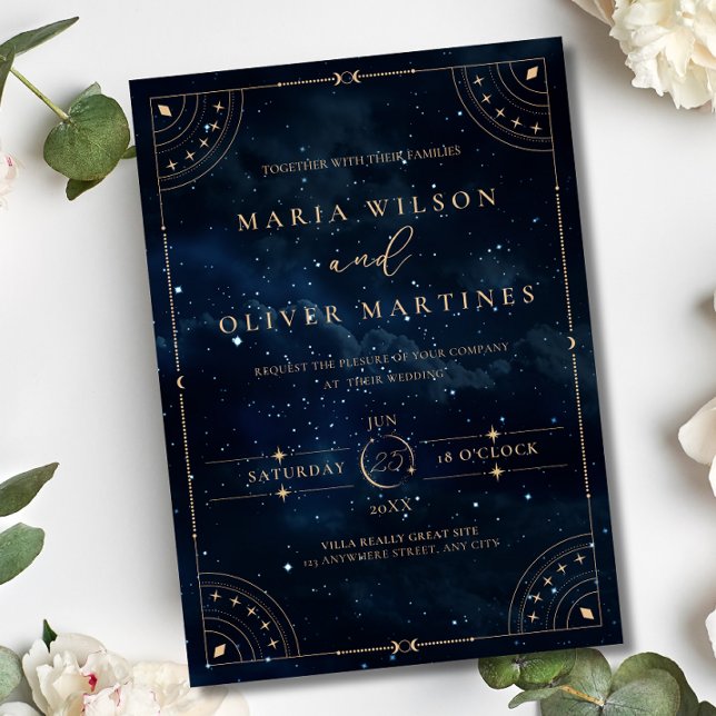 Invitation En Aluminium Mariage élégant sous les étoiles Céleste  (Créateur téléchargé)