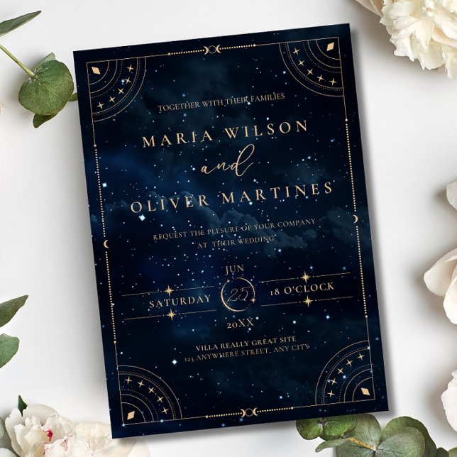 Invitation En Aluminium Mariage élégant sous les étoiles Cérémonie céleste (Créateur téléchargé)