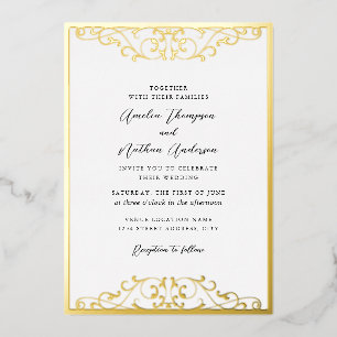 Invitation En Aluminium Mariage Élégant Tourbillon Or Noir