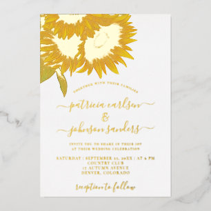 Invitation En Aluminium Mariage élégant tournesol or feuille chic écriture