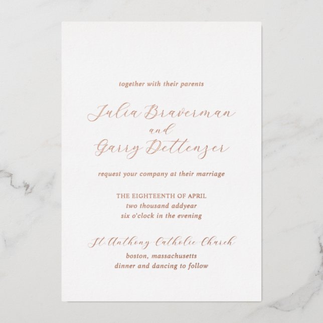 Invitation En Aluminium Mariage Élégant Traditionnel (Recto)