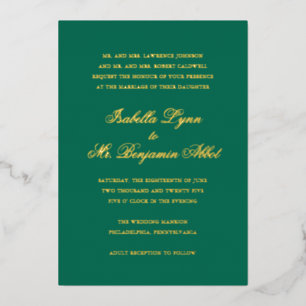 Invitation En Aluminium Mariage élégant traditionnel traditionnel émeraude