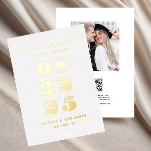 Invitation En Aluminium Mariage Élégant Typographie Économisez La Date Or