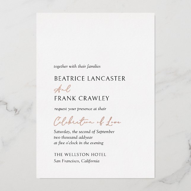 Invitation En Aluminium Mariage Élégant Typographie Moderne (Recto)