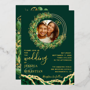 Invitation En Aluminium Mariage élégant vert émeraude et or
