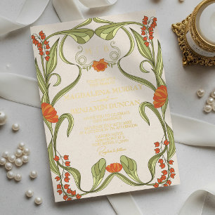 Invitation En Aluminium Mariage élégant vintage Art nouveau cadre floral