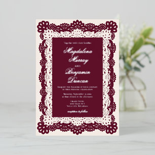 Invitation En Aluminium Mariage élégant vintage burgundy ivoire crème dent