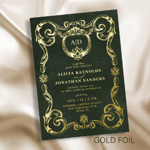 Invitation En Aluminium Mariage élégant vintage classique émeraude vert or