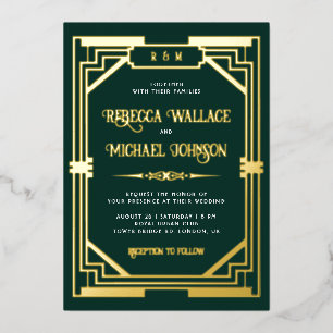 Invitation En Aluminium Mariage Emerald Gold Géométrique vintage