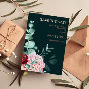 Invitation En Aluminium Mariage Emerald Green Watercolor Bourgogne Fleurs