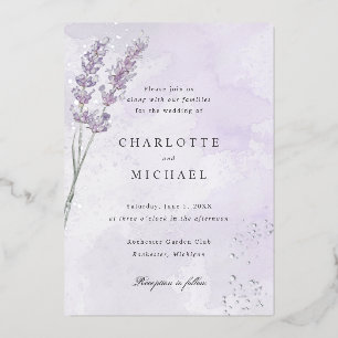 Invitation En Aluminium Mariage en feuille d'argent violet lavande