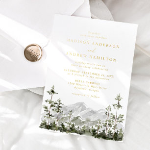 Invitation En Aluminium Mariage en forêt de conifères de montagne rustique