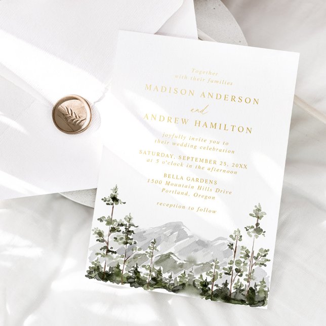 Invitation En Aluminium Mariage en forêt de conifères de montagne rustique (Créateur téléchargé)