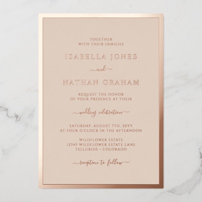 Invitation En Aluminium Mariage en or rose (Recto)