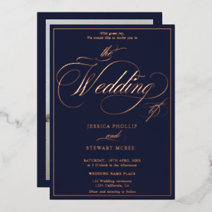 Invitation En Aluminium Mariage en or rose de la marine
