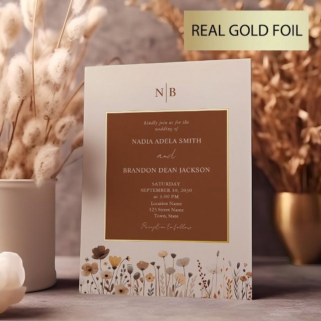 Invitation En Aluminium Mariage en terre cuite Fleur sauvage rustique (Créateur téléchargé)