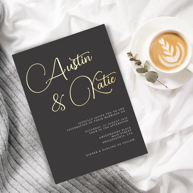 Invitation En Aluminium Mariage en typographie de script surdimensionné no (Créateur téléchargé)