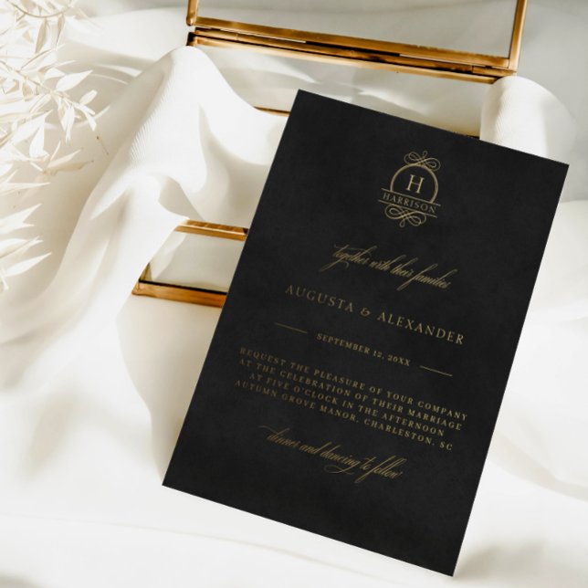 Invitation En Aluminium Mariage en velours noir et doré (imprimé, pas réel (Créateur téléchargé)