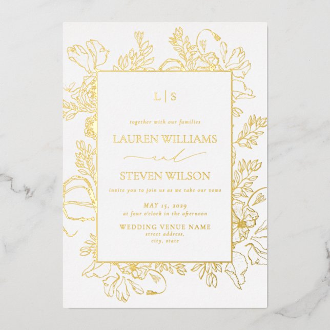 Invitation En Aluminium Mariage en véritable feuille d'or avec monogramme  (Recto)