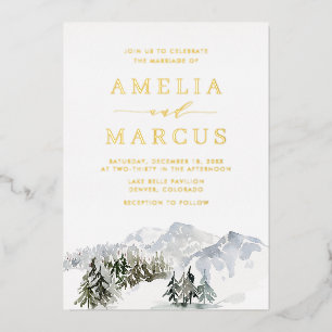 Invitation En Aluminium Mariage enchanté dans une forêt enneigée en hiver