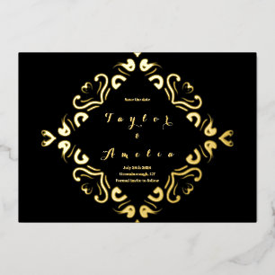 Invitation En Aluminium Mariage Enregistrer la date Black Real Gold
