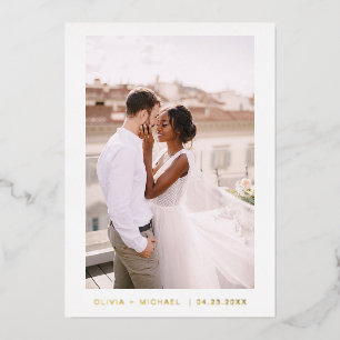 Invitation En Aluminium Mariage Enregistrer la date Photo Minimaliste Or