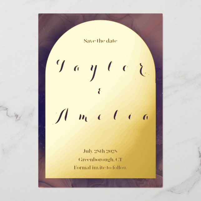 Invitation En Aluminium Mariage Enregistrer la date Purple Boho Arch Real (Recto)