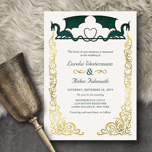 Invitation En Aluminium Mariage Fantastique Dragon Vert (Créateur téléchargé)