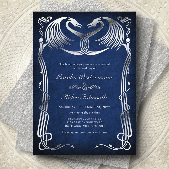Invitation En Aluminium Mariage Fantasy Dragon Bleu (Créateur téléchargé)