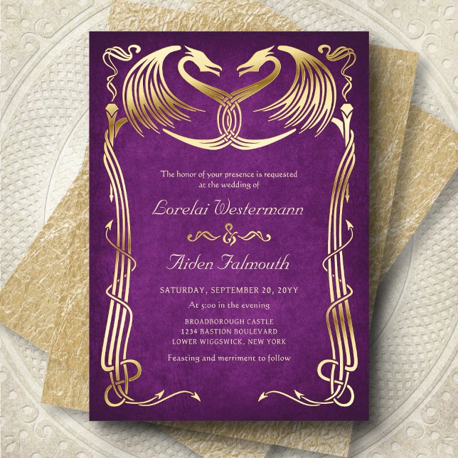 Invitation En Aluminium Mariage Fantasy Dragon Bourgogne (Créateur téléchargé)