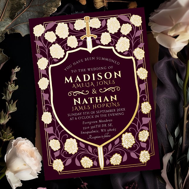Invitation En Aluminium Mariage Fantasy Médiéval Monogramme Épée & Bouclie (Créateur téléchargé)