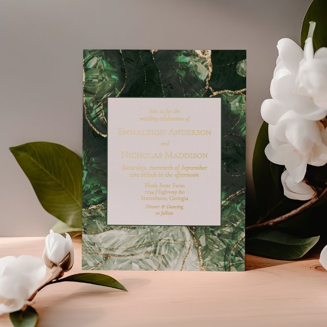 Invitation En Aluminium Mariage Faux Pierre d'Olive Vert Foncé (Créateur téléchargé)
