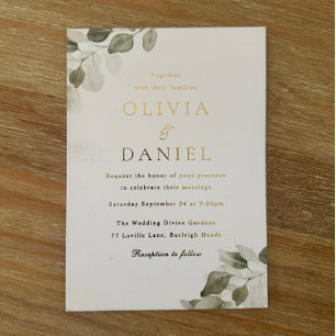 Invitation En Aluminium Mariage Feuillage & Papier d'Or