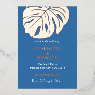 Invitation En Aluminium Mariage feuille de monstera bleu océan tropical